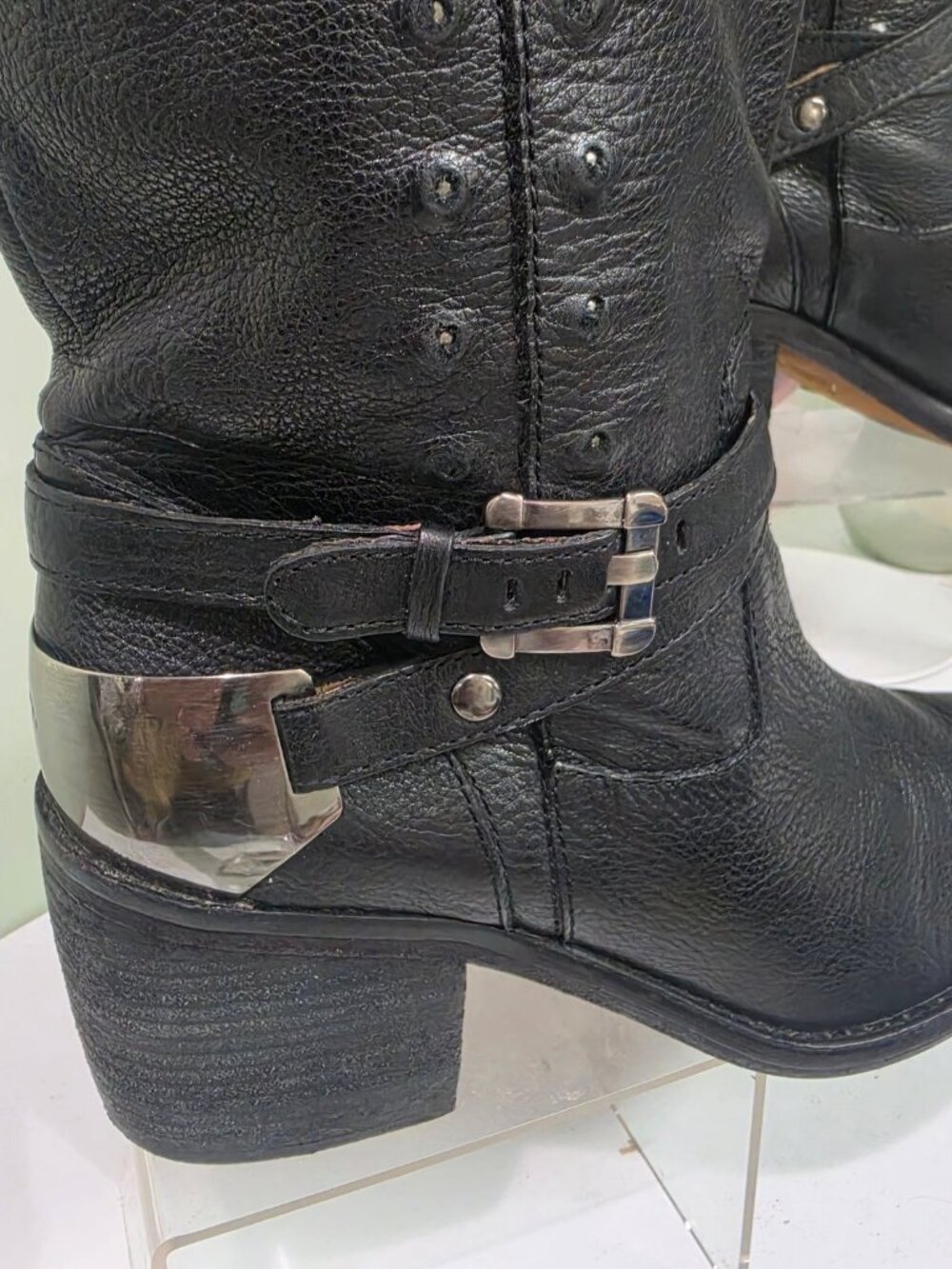 Donald Pliner Black Leather Knee-High Boots with Studded Detail - Picture 2 of 11